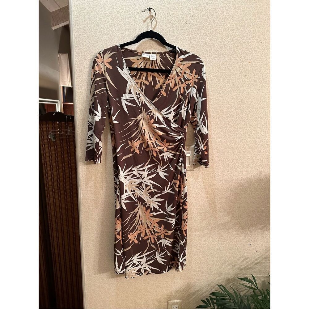 Merona Brown Floral Wrap-Style Midi Dress